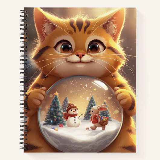 Cute Christmas Cat Snow Globe Notebook Notitieboek (Voorkant)