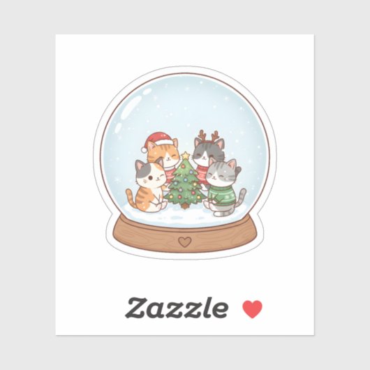 Cute Christmas Cat Sticker, Snow Globe Cat Sticker (Vel)