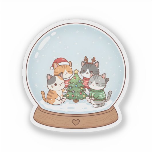 Cute Christmas Cat Sticker, Snow Globe Cat Sticker (Voorkant)