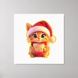 **Cute Christmas Cat with Santa Hat – Funny Holida Canvas Afdruk