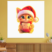 **Cute Christmas Cat with Santa Hat – Funny Holida Canvas Afdruk (Insitu (Woonkamer))