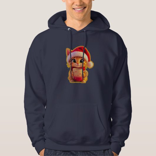 **Cute Christmas Cat with Santa Hat – Funny Holida Hoodie (Voorkant)