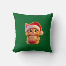 **Cute Christmas Cat with Santa Hat – Funny Holida Kussen