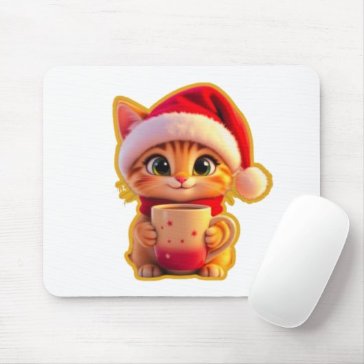 **Cute Christmas Cat with Santa Hat – Funny Holida Muismat (Met muis)