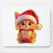 **Cute Christmas Cat with Santa Hat – Funny Holida Muismat (Voorkant)