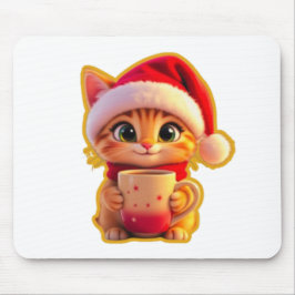 **Cute Christmas Cat with Santa Hat – Funny Holida Muismat