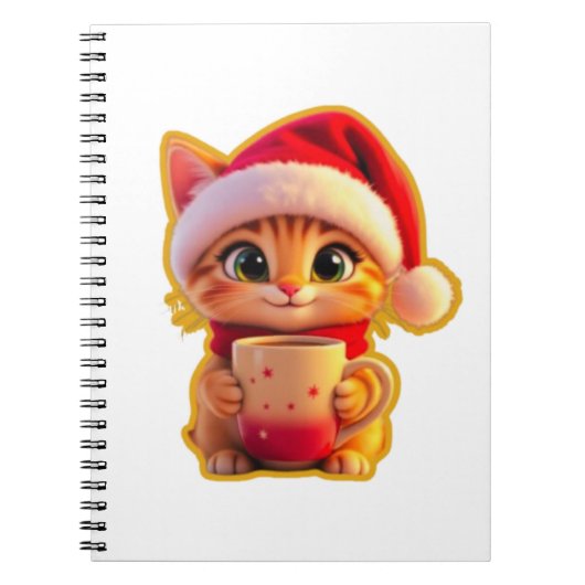 **Cute Christmas Cat with Santa Hat – Funny Holida Notitieboek (Voorkant)