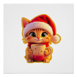 **Cute Christmas Cat with Santa Hat – Funny Holida Perfect Poster