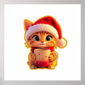 **Cute Christmas Cat with Santa Hat – Funny Holida Poster (Voorkant)