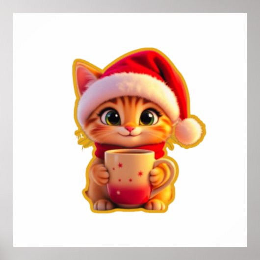 **Cute Christmas Cat with Santa Hat – Funny Holida Poster (Voorkant)