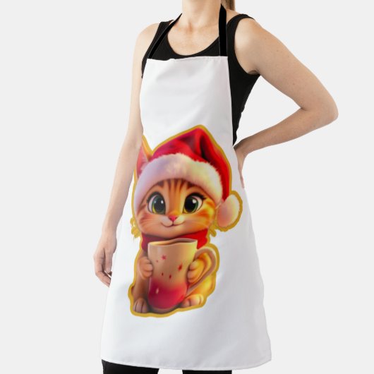 **Cute Christmas Cat with Santa Hat – Funny Holida Schort (Insitu)