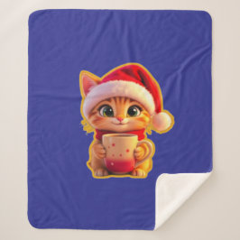 **Cute Christmas Cat with Santa Hat – Funny Holida Sherpa Deken
