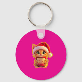 **Cute Christmas Cat with Santa Hat – Funny Holida Sleutelhanger