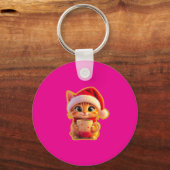 **Cute Christmas Cat with Santa Hat – Funny Holida Sleutelhanger (Achterkant)