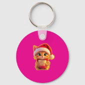 **Cute Christmas Cat with Santa Hat – Funny Holida Sleutelhanger (Achterkant)