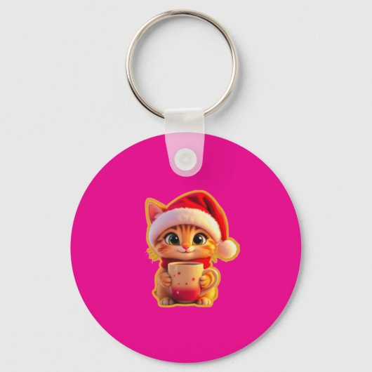 **Cute Christmas Cat with Santa Hat – Funny Holida Sleutelhanger (Achterkant)