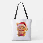 **Cute Christmas Cat with Santa Hat – Funny Holida Tote Bag (Achterkant)