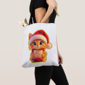 **Cute Christmas Cat with Santa Hat – Funny Holida Tote Bag (Dichtbij)