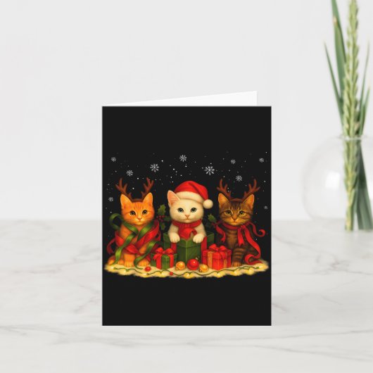 Cute Christmas Cat Xmas Lights Santa Reindeer Cat  Kaart (Voorkant)