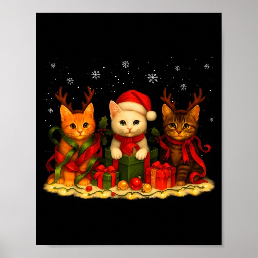 Cute Christmas Cat Xmas Lights Santa Reindeer Cat  Poster (Voorkant)