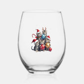 Cute Christmas Cats In Space Ornaments T-Shirt Wijnglas Zonder Voet (Voorkant)