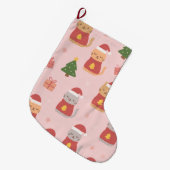 Cute Christmas Cats Pattern – Pink Holiday Design Grote Kerstsok (Voorkant (Hangend))