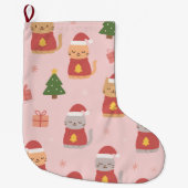 Cute Christmas Cats Pattern – Pink Holiday Design Grote Kerstsok (Voorkant)