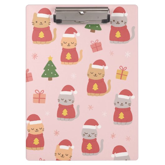 Cute Christmas Cats Pattern – Pink Holiday Design Klembord (Voorkant)