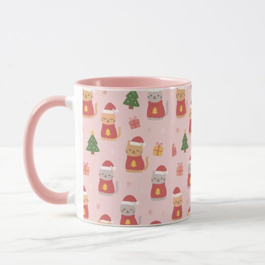 Cute Christmas Cats Pattern – Pink Holiday Design Mok (Links)
