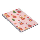 Cute Christmas Cats Pattern – Pink Holiday Design Notitieboek (Rechterzijde)