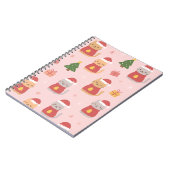Cute Christmas Cats Pattern – Pink Holiday Design Notitieboek (Linkerzijde)