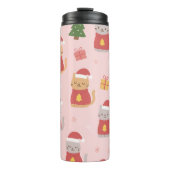 Cute Christmas Cats Pattern – Pink Holiday Design Thermosbeker (Voorkant)