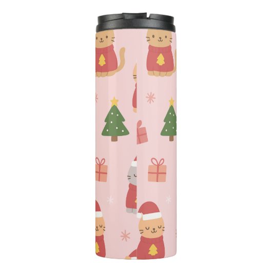 Cute Christmas Cats Pattern – Pink Holiday Design Thermosbeker (Achterkant)