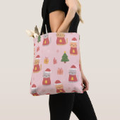 Cute Christmas Cats Pattern – Pink Holiday Design Tote Bag (Dichtbij)