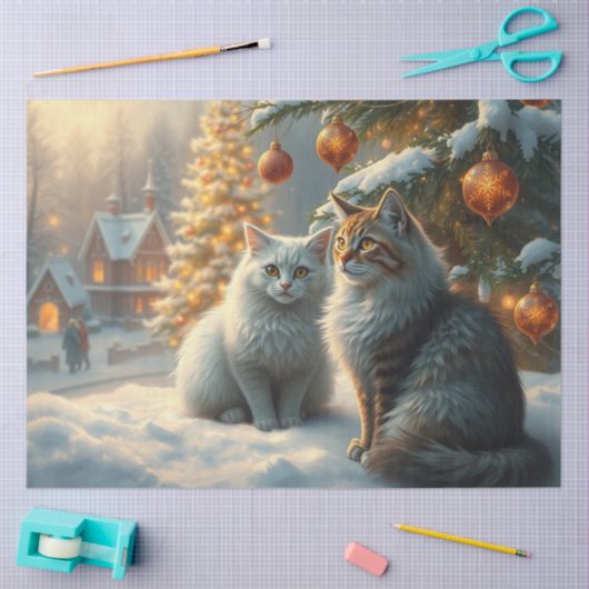 Cute Christmas Cats Tissue Paper Tissuepapier (Craft)