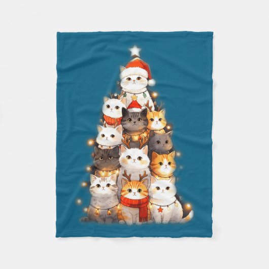 Cute Christmas Cats Tree Lights Holiday Kittens Il Fleece Deken (Voorkant)