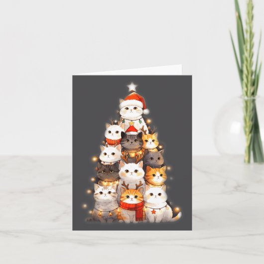 Cute Christmas Cats Tree Lights Holiday Kittens Il Kaart (Voorkant)
