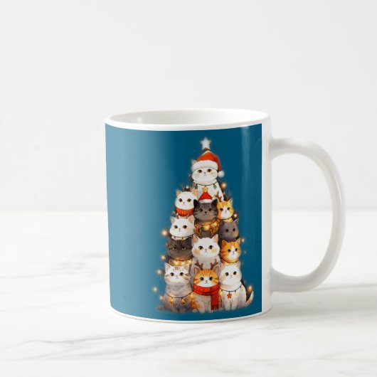 Cute Christmas Cats Tree Lights Holiday Kittens Il Koffiemok (Rechts)