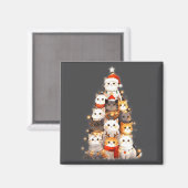 Cute Christmas Cats Tree Lights Holiday Kittens Il Magneet (Voorkant / Achterkant)