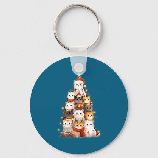 Cute Christmas Cats Tree Lights Holiday Kittens Il Sleutelhanger (Voorkant)
