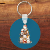Cute Christmas Cats Tree Lights Holiday Kittens Il Sleutelhanger (Voorkant)