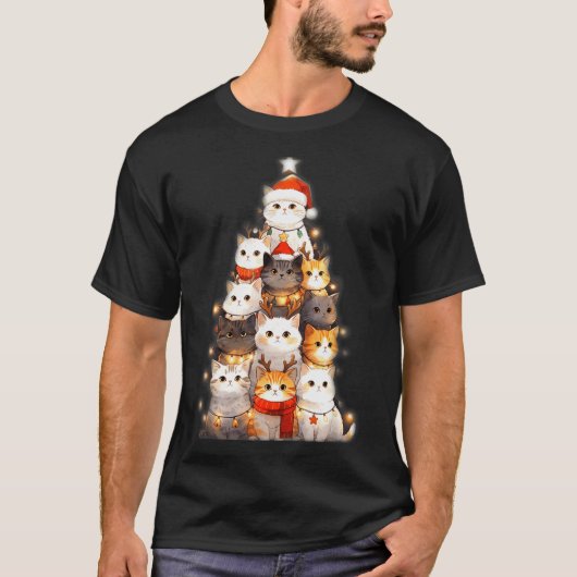 Cute Christmas Cats Tree Lights Holiday Kittens Il T-shirt (Voorkant)