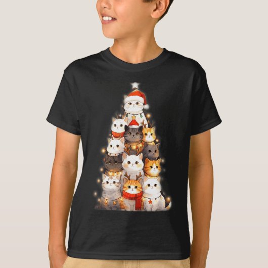 Cute Christmas Cats Tree Lights Holiday Kittens Il T-shirt (Voorkant)