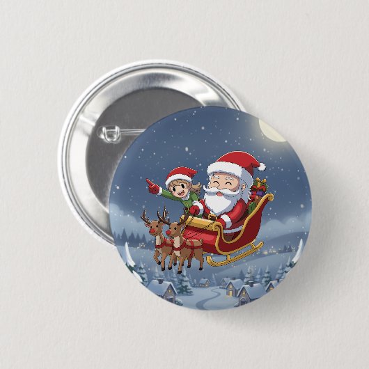 Cute Christmas Chibi Santa and Elf button (Voorkant /achterkant)