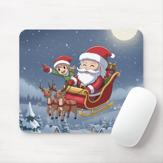 Cute Christmas Chibi Santa and Elf Mouse Pad Muismat (Met muis)