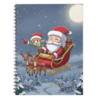 Cute Christmas Chibi Santa and Elf Notebook Notitieboek