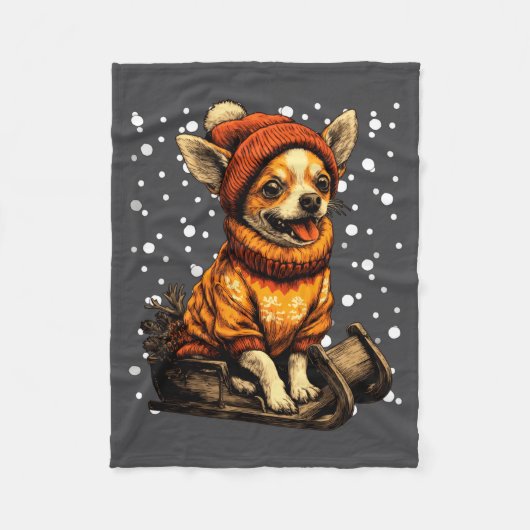 Cute Christmas Chihuahua Sledding In Snow Funny Wi Fleece Deken (Voorkant)