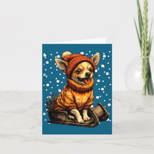 Cute Christmas Chihuahua Sledding In Snow Funny Wi Kaart (Voorkant)