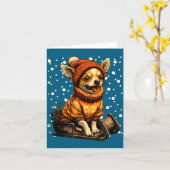 Cute Christmas Chihuahua Sledding In Snow Funny Wi Kaart (Gele Bloem)