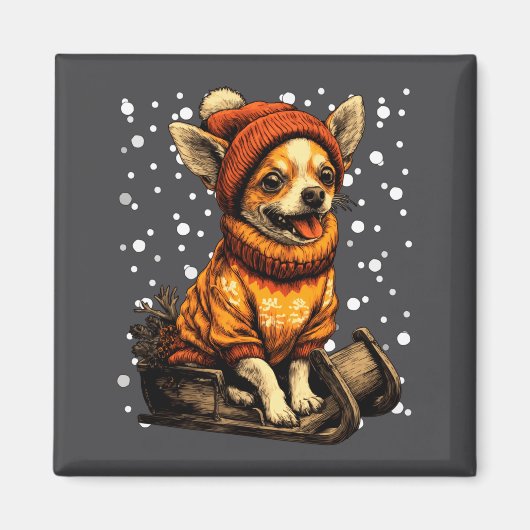 Cute Christmas Chihuahua Sledding In Snow Funny Wi Magneet (Voorkant)